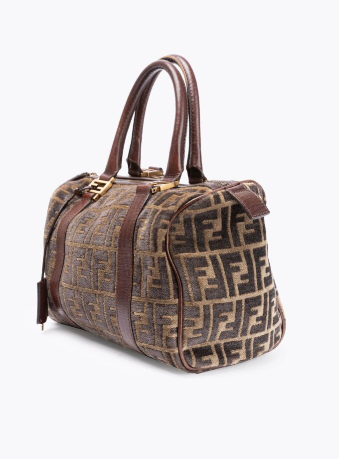 FENDI Velvet Zucca Bowling Handbag