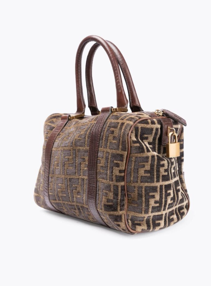 FENDI Velvet Zucca Bowling Handbag