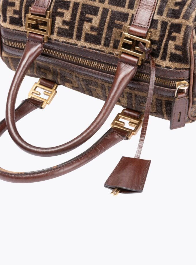 FENDI Velvet Zucca Bowling Handbag